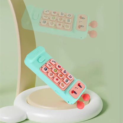 Childrens musical phone toy, a fun educational teether with lights and sounds for early learners.