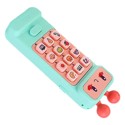 Toddler musical phone, a developmental toy with lights, sounds, and a teether for active play.