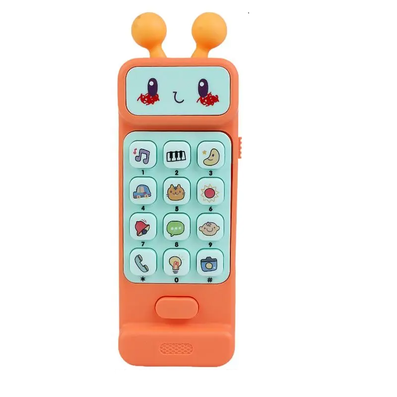 Musical phone baby toy with integrated teether, flashing lights, and sounds for early childhood.