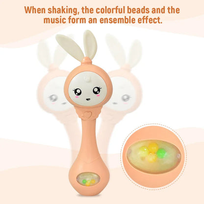 Colorful baby musical teether rattle, encourages visual tracking and reaching