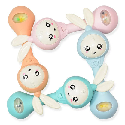 Baby musical teether rattle with different sounds and textures for cognitive growth