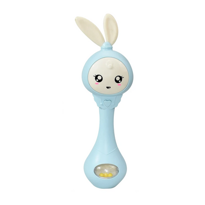 High-contrast baby musical teether rattle for visual stimulation and gum relief