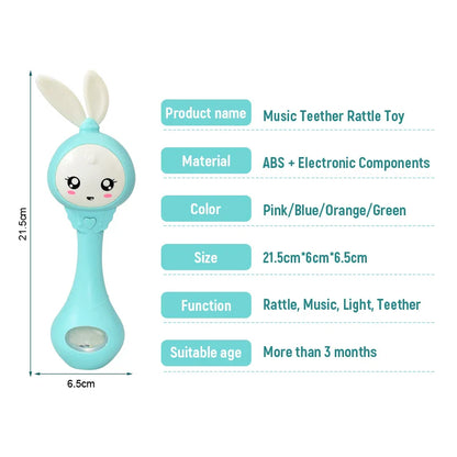 Baby sensory educational toy, musical teether rattle with multiple textures