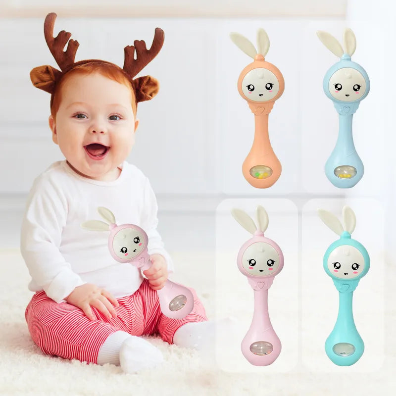 Plastic musical teether rattle for infants, safe and durable for play