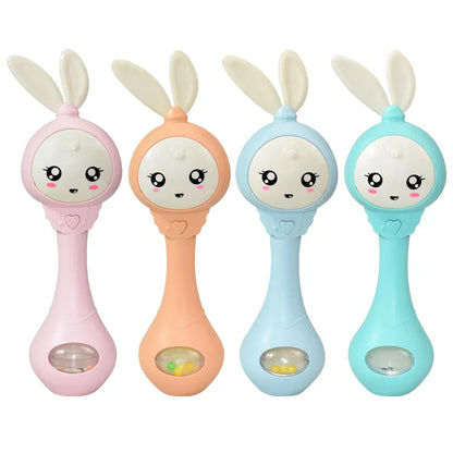 Baby musical teether rattle featuring animal characters for playful learning
