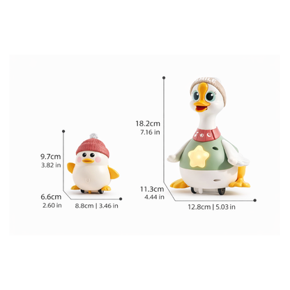 Interactive baby duck toy for tummy time, featuring musical sounds and engaging movement to stimulate infants.