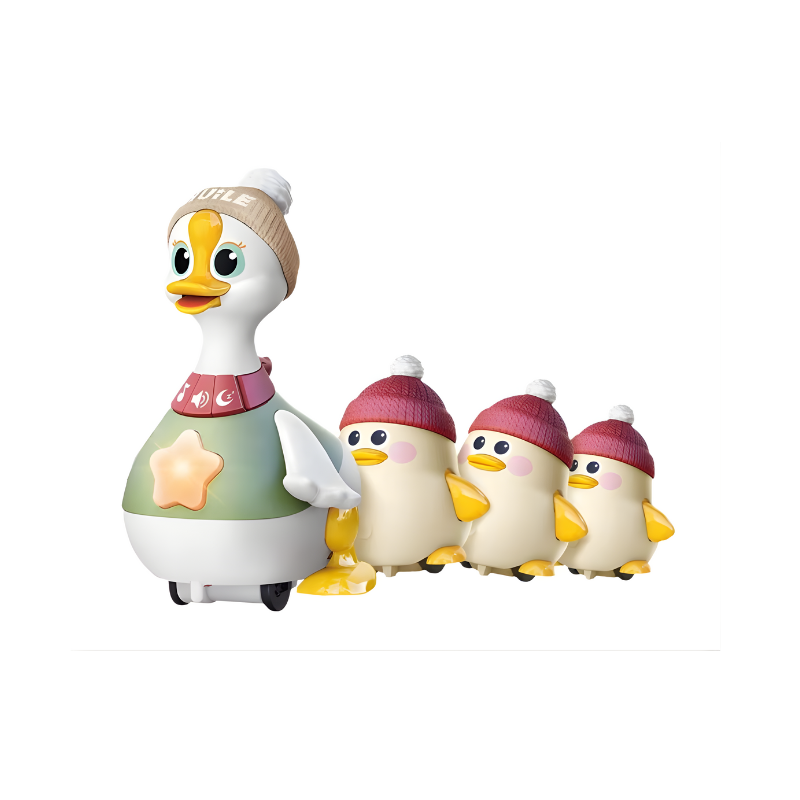 Developmental baby musical waddle duck toy with lights, designed to aid crawling and enhance motor skills.