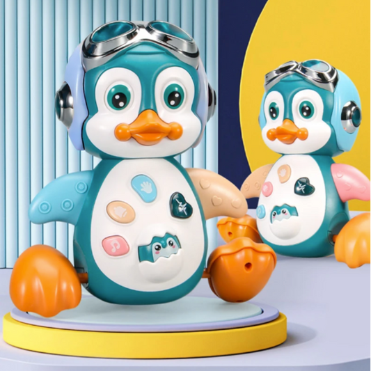 Baby musical walking penguin toy with lights and sounds for early development playtime, ages 1-5.