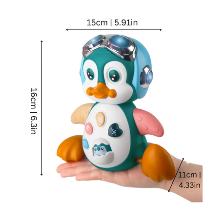 Toddler sensory play penguin toy, lights and sounds, for educational fun and motor skill development.