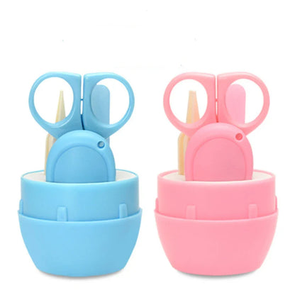 Baby nail care kit with safety scissors, clippers, and tweezers in a compact case for infant grooming