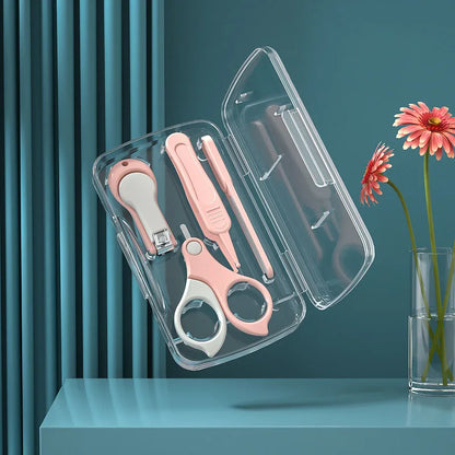 Baby nail care set with clippers, scissors, and file for safe infant grooming and hygiene.