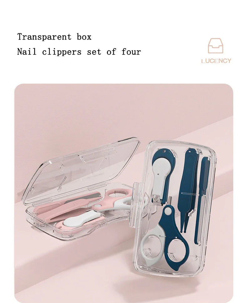Full range of tools in one baby nail care set: clippers, scissors, tweezer, and file.