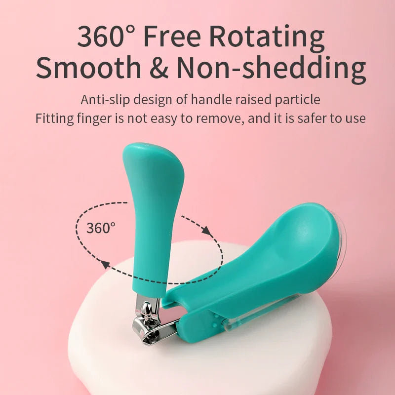 Close-up of baby nail clippers with integrated magnifier, ideal for safe and accurate infant nail care.