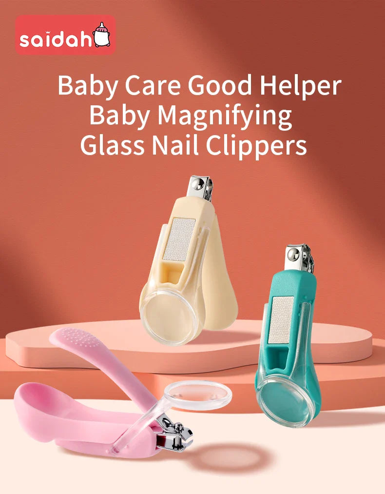 Safe baby nail clippers with a clear magnifier, designed for easy and precise infant nail trimming.