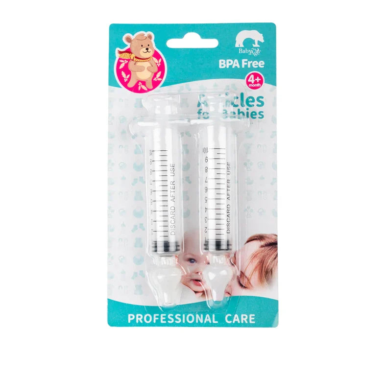 Collection of baby care items including a 2-piece nasal aspirator, vital for infant well-being