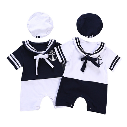 Nautical baby captain costume jumpsuit for infants, soft cotton baby clothing one-piece for toddlers