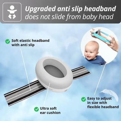 Side view of baby earmuffs, showing the adjustable headband for a customized fit.