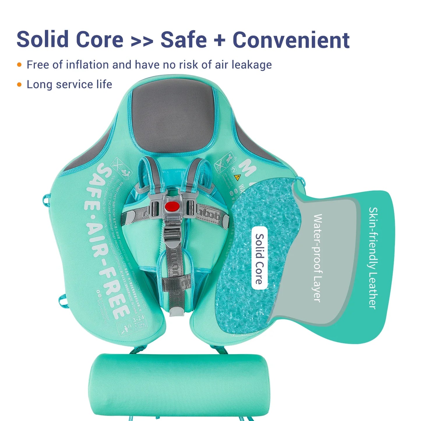 Infant non-inflatable swim float with adjustable canopy, ideal for baby bathing