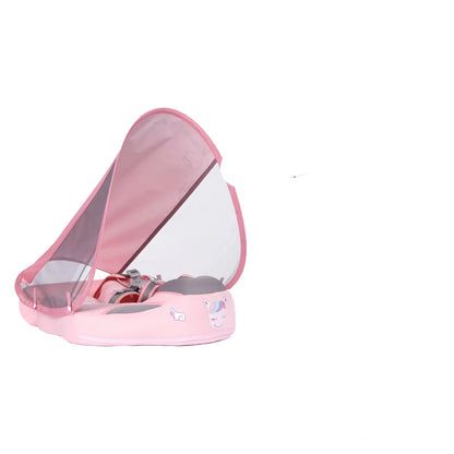 Baby bathing essential: Non-inflatable swim float with a vibrant blue canopy