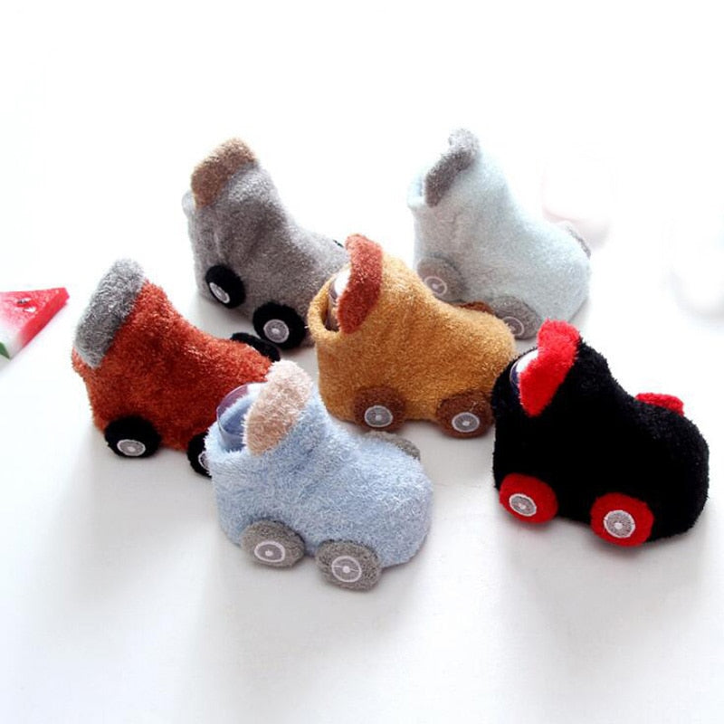Baby non-slip cartoon car socks for infants, soft cotton anti-slip toddler footwear with vehicle design
