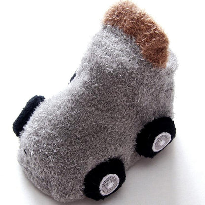 Toddler non-slip socks featuring cute cartoon cars, safe anti-slip grip for crawling babies and new walkers