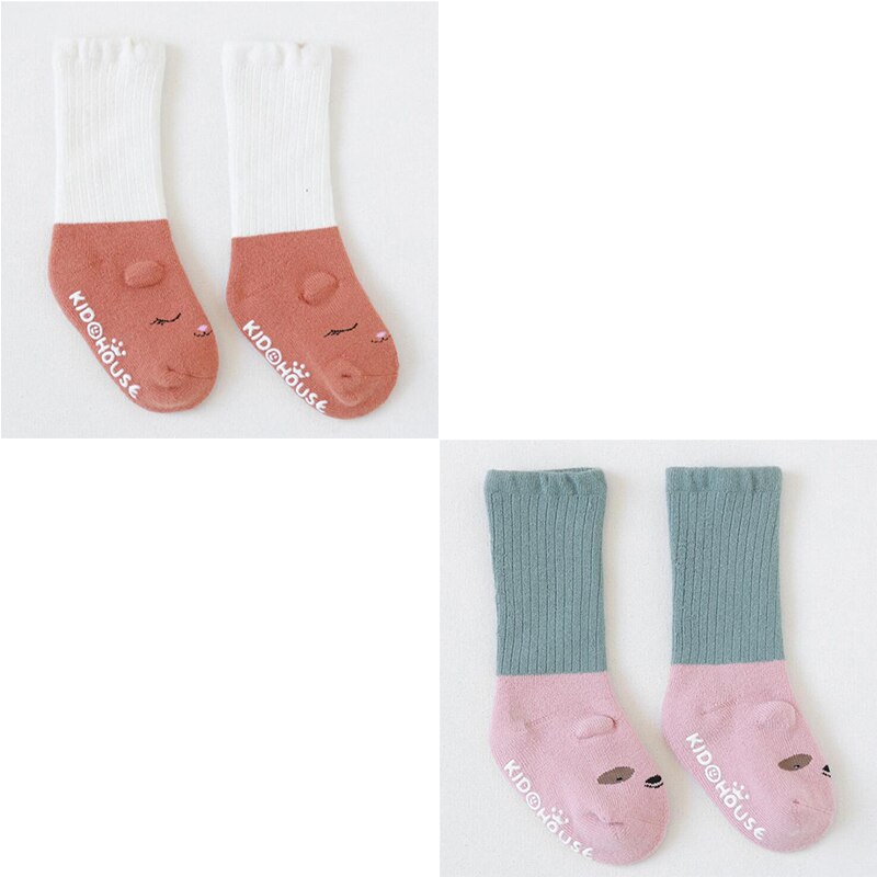 Close-up of a baby non-slip thermal cotton sock sole with grip dots for safety
