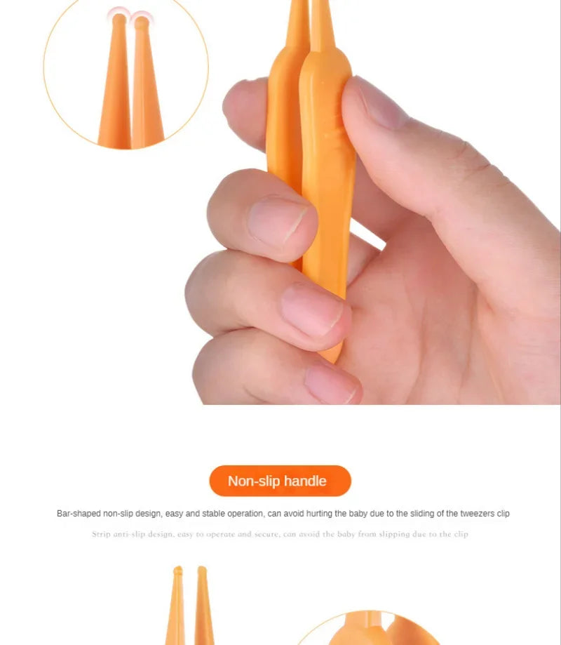 Soft-tipped baby nose cleaning tweezer tool, ensuring infant safety during nasal cleaning.