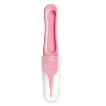 Ergonomic baby nose cleaning tweezer tool for comfortable grip, aids in infant safety and hygiene.