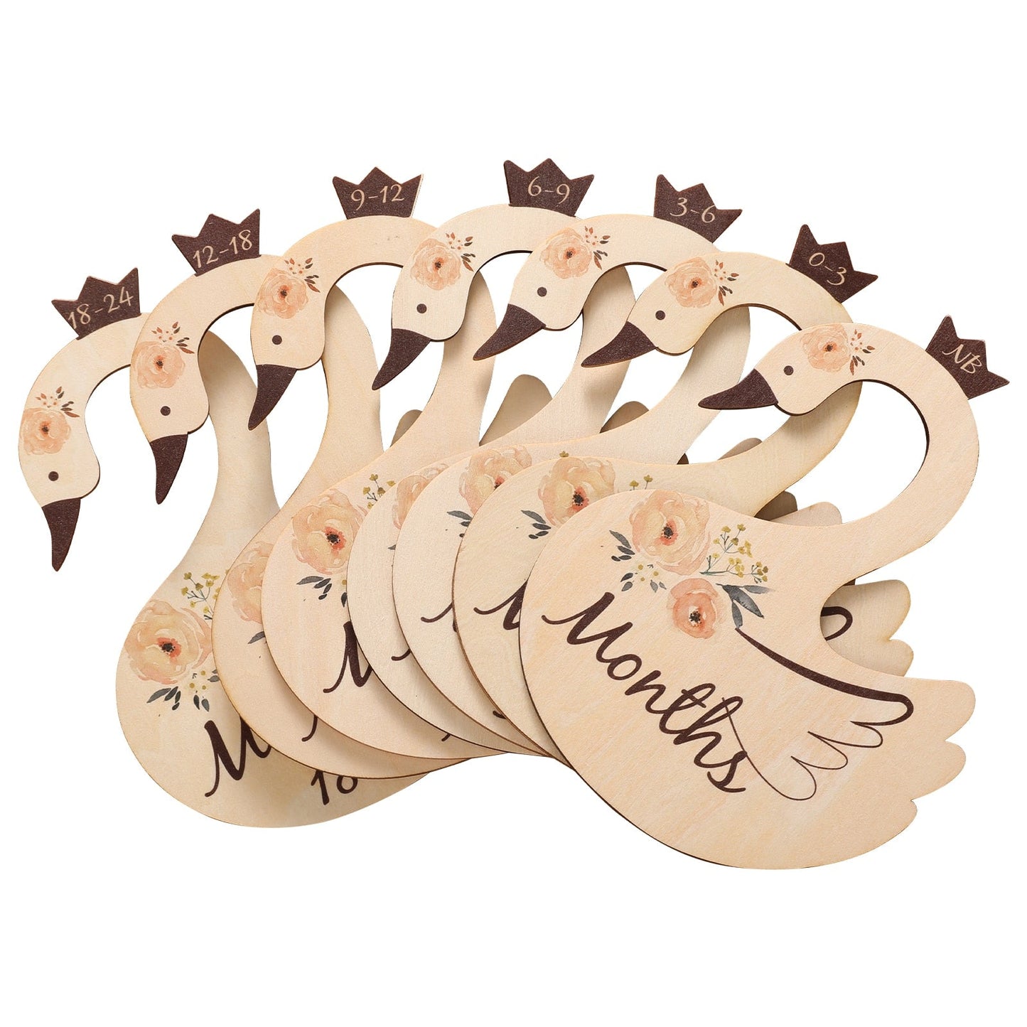 Set of wooden baby closet dividers with various cartoon animal designs for nursery organization