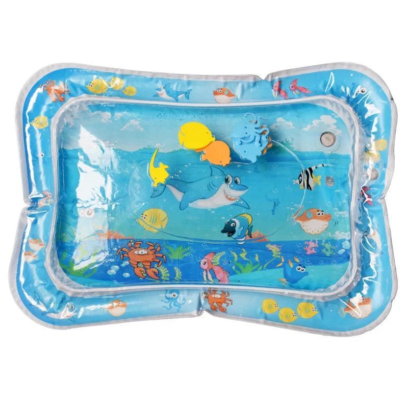 Brightly colored baby sensory water mat with ocean animals, perfect newborn gift for play