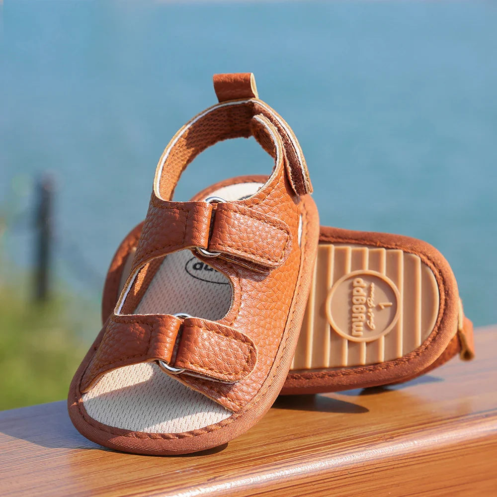 Baby PU leather soft sole anti-slip sandals for infants, first walker crib shoes