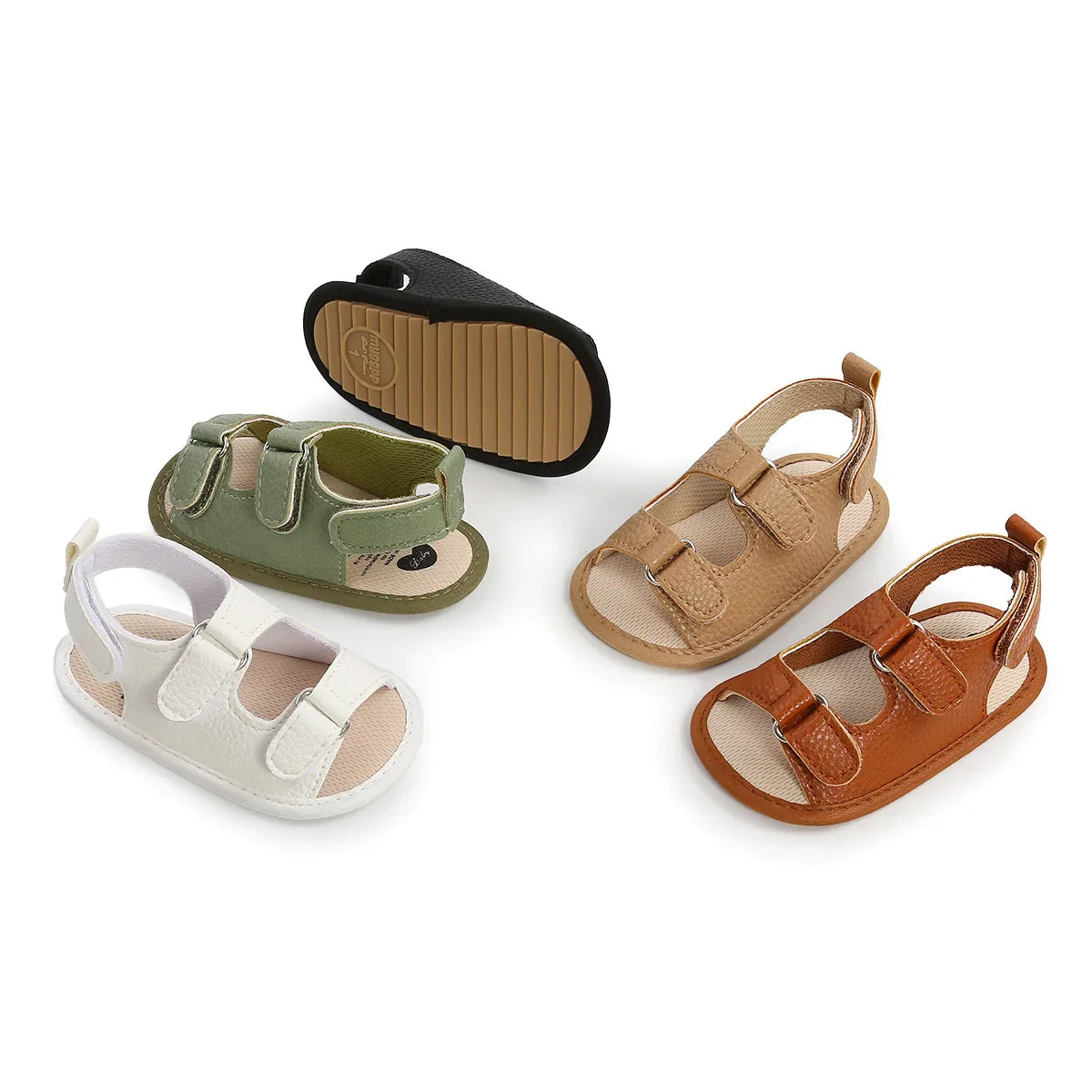 Adjustable baby PU leather sandals with soft anti-slip sole for infant comfort
