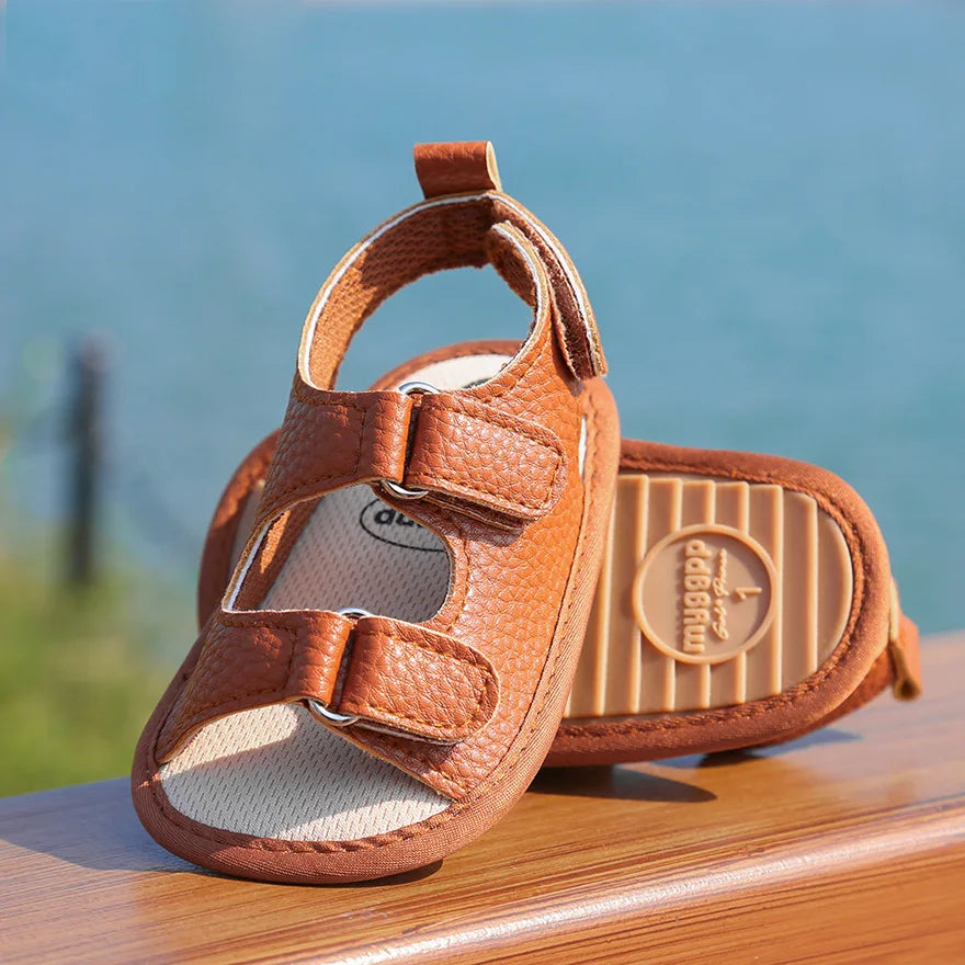 Adorable baby PU leather soft sole anti-slip sandals, great first walker crib shoes