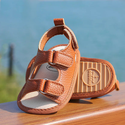 Adorable baby PU leather soft sole anti-slip sandals, great first walker crib shoes
