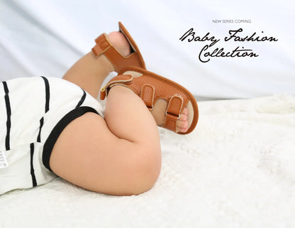 Secure fit baby PU leather sandals, soft anti-slip sole, designed for first walkers