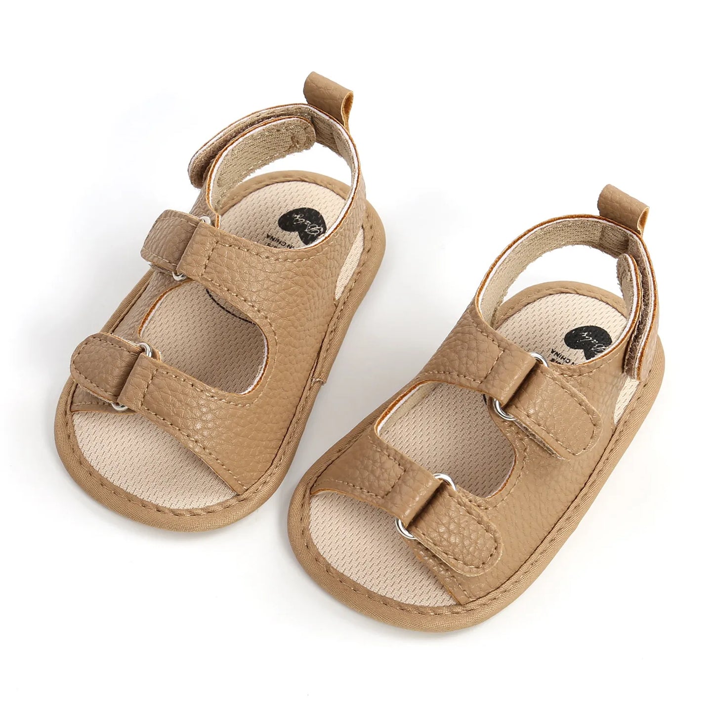 Stylish baby PU leather soft sole sandals, anti-slip design for active infants