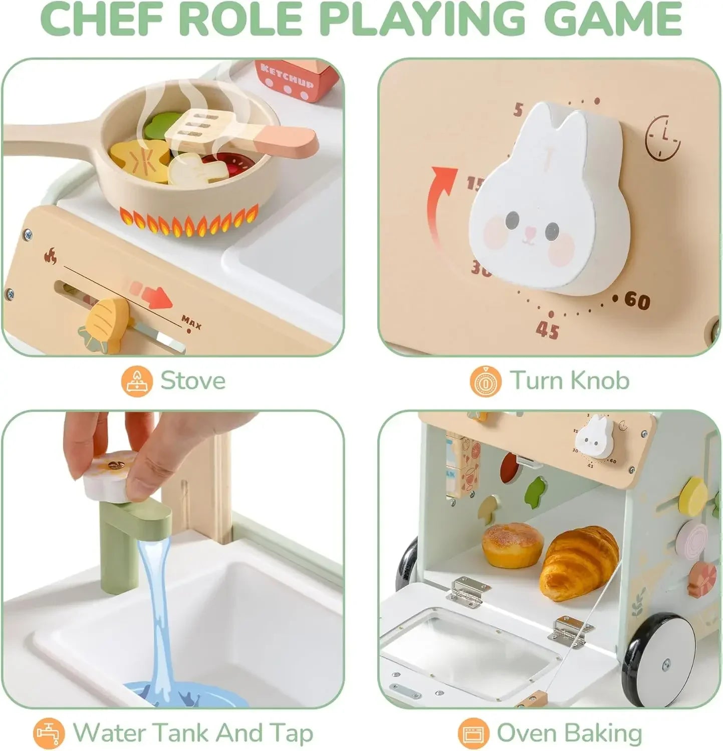 Toddler push walker with integrated kitchen toy for imaginative play and cognitive development
