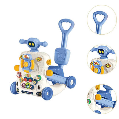 Close-up of interactive panel on 6-in-1 baby learning walker, lights, sounds, developmental toy