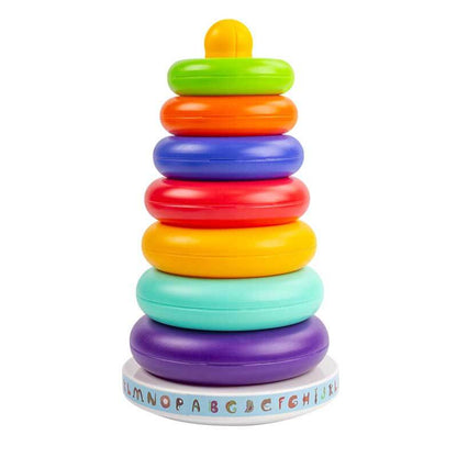 Brightly colored Baby Rainbow Stacking Ring Tower, an ideal baby toy for cognitive development