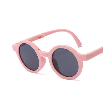 Set of multi-colored retro foldable round baby sunglasses, showcasing available options