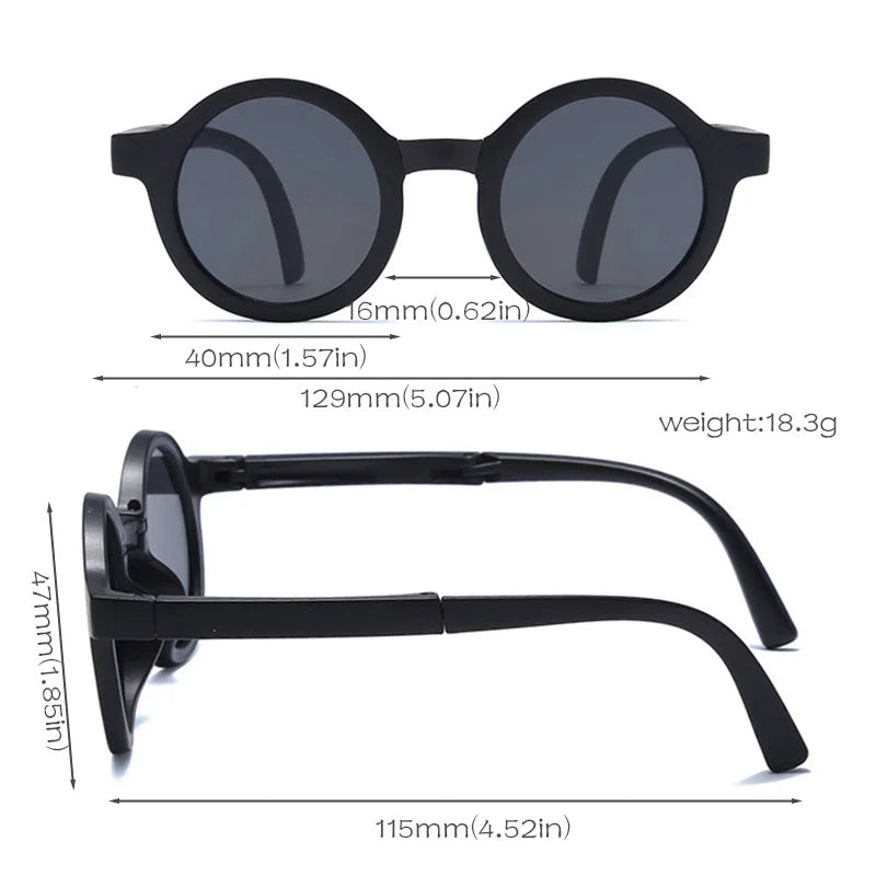 Foldable white retro round sunglasses for infants, providing UV protection for delicate eyes