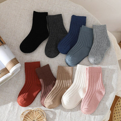 Infant high neck ribbed socks in various colorful patterns, pure cotton material.