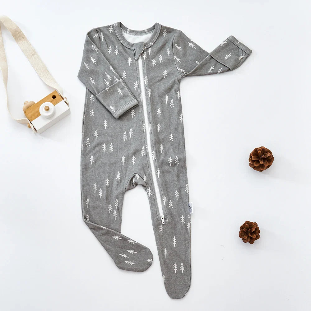 Baby jumpsuit, white, bamboo cotton, displayed on wooden hanger, pure and gentle for baby's skin