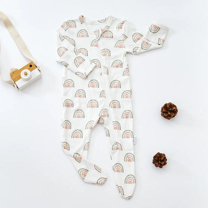 Soft baby romper, bamboo cotton, model crawling, natural light, comfortable toddler wear for active babies