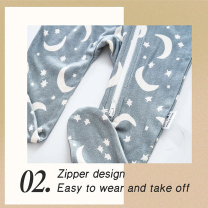 Newborn outfit, baby romper, detail of snap fasteners for easy changing, soft bamboo cotton material