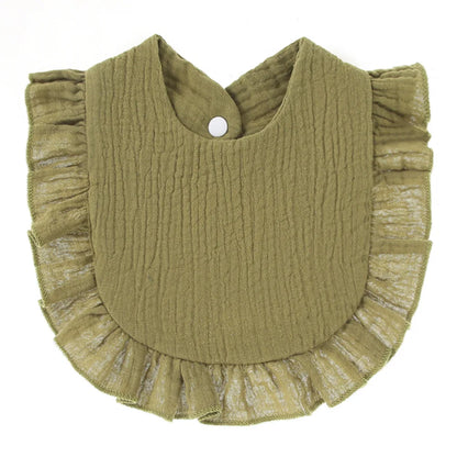 Elegant ruffle lace baby saliva towel bib, convenient snap closure