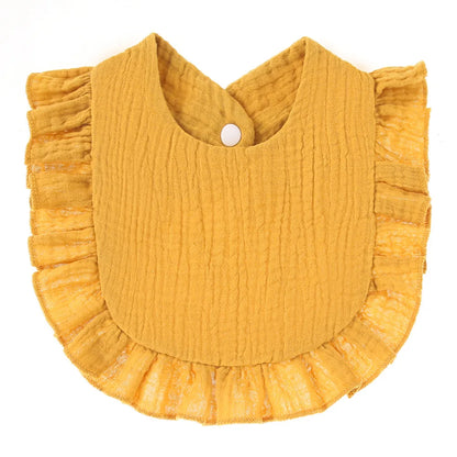 Newborn baby feeding bib with delicate ruffle lace trim