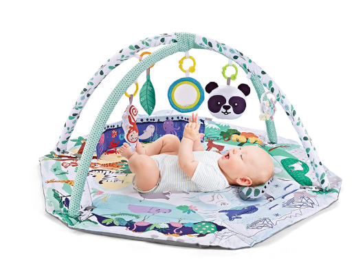 Baby's 8-in-1 multifunctional activity play mat with colorful sensory toys, ideal for infant development and tummy time.