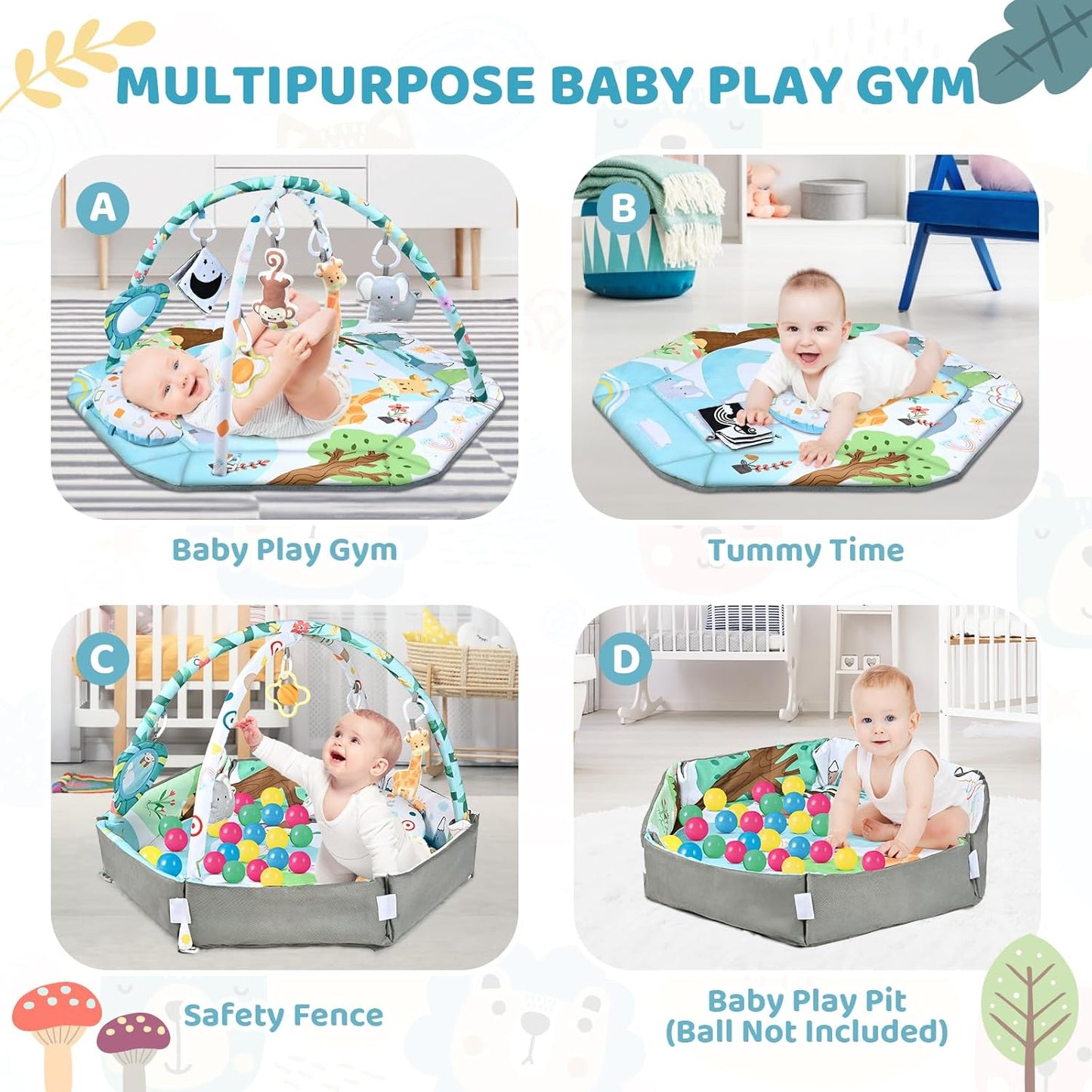 Parents interacting with a baby on the 8-in-1 playmat, highlighting its use for early learning and development.