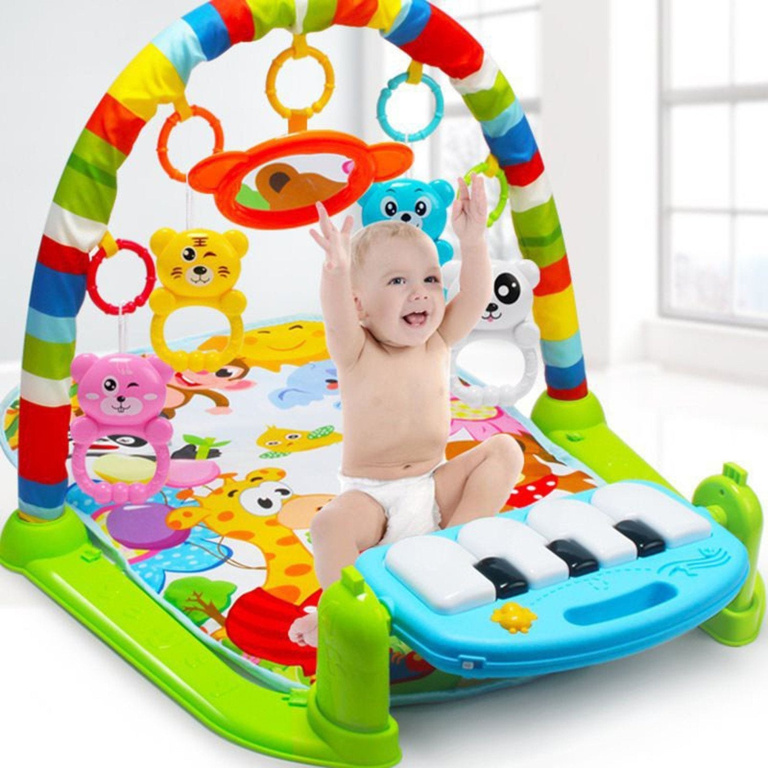 Baby's activity music play mat with piano keyboard, sensory toys for tummy time & development
